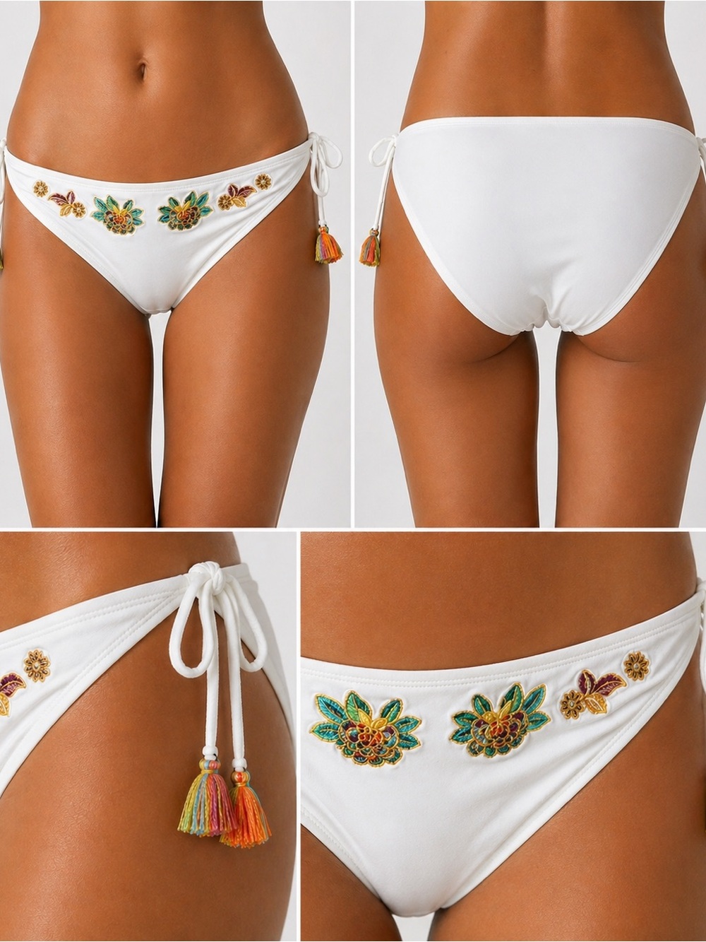 BLEU Rod Beattie Embroidery Side Tie Tassel Bottom NWT Sz 12 White